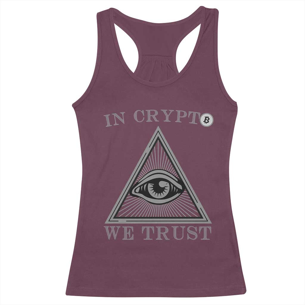 Funny Crypto Racerback Tank Top In Crypto We Trust Bitcoin Cryptocurrency TS02 Maroon Print Your Wear