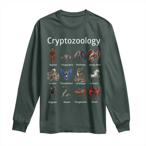 Cryptid Creatures Long Sleeve Shirt Cryptozoology Fantasy Mythical Monsters TS02 Dark Forest Green Print Your Wear