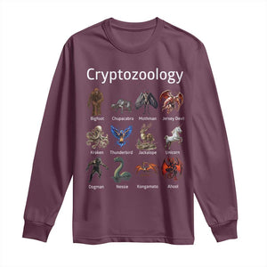 Cryptid Creatures Long Sleeve Shirt Cryptozoology Fantasy Mythical Monsters TS02 Maroon Print Your Wear