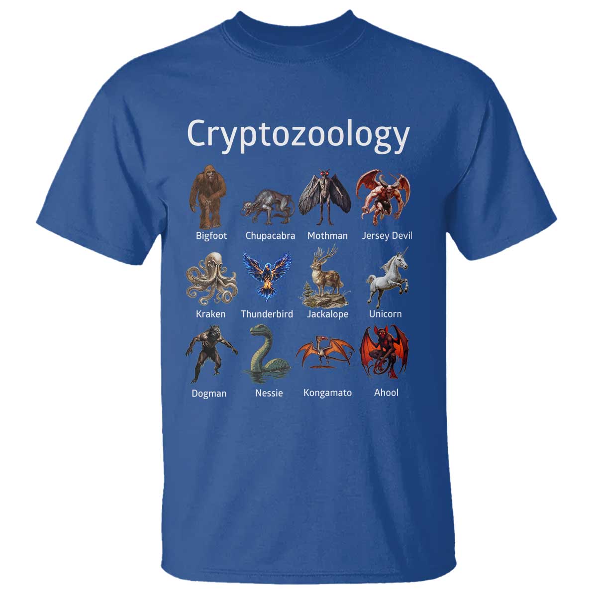 Cryptid Creatures T Shirt Cryptozoology Fantasy Mythical Monsters TS02 Royal Blue Print Your Wear