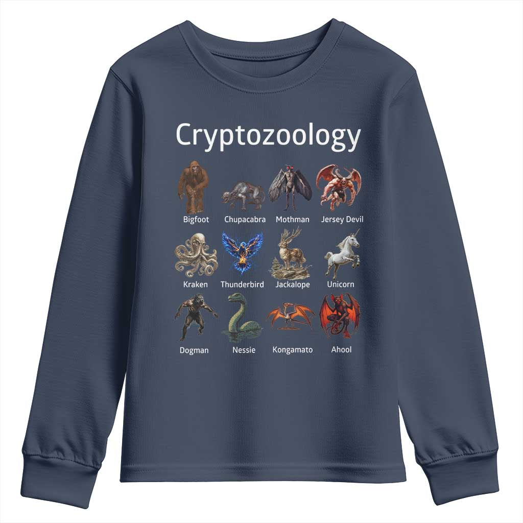 Cryptid Creatures Youth Sweatshirt Cryptozoology Fantasy Mythical Monsters TS02 Navy Print Your Wear