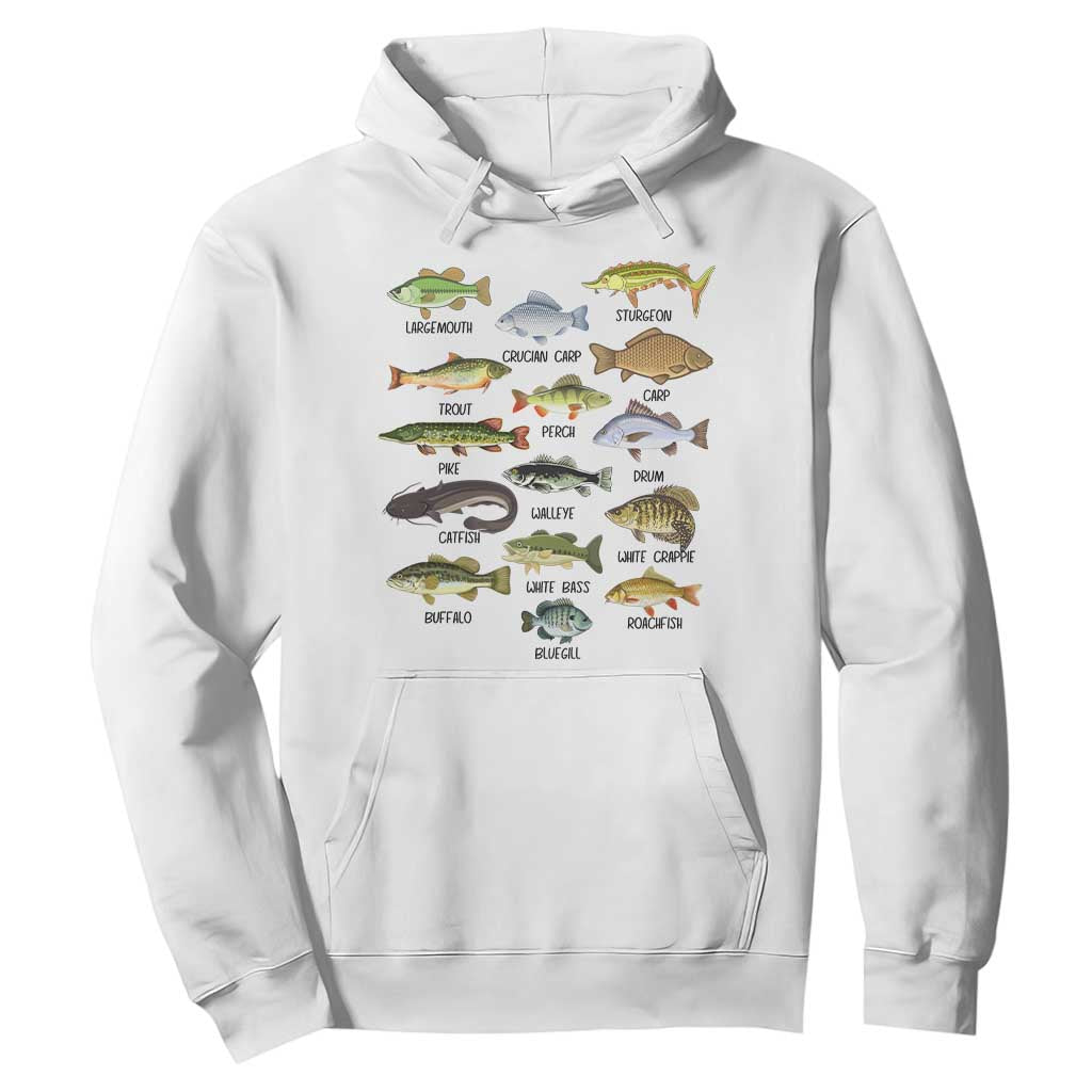 Freshwater Fish Species Hoodie Funny Fishing Types Fisherman Dad TS02 White Print Your Wear