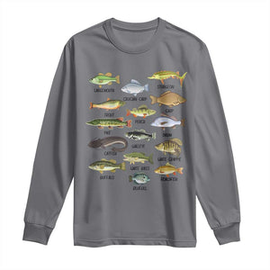 Freshwater Fish Species Long Sleeve Shirt Funny Fishing Types Fisherman Dad TS02 Charcoal Print Your Wear