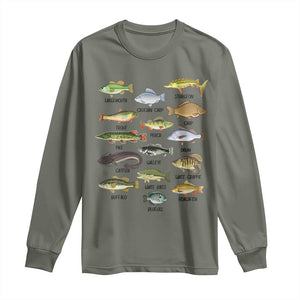 Freshwater Fish Species Long Sleeve Shirt Funny Fishing Types Fisherman Dad TS02 Military Green Print Your Wear