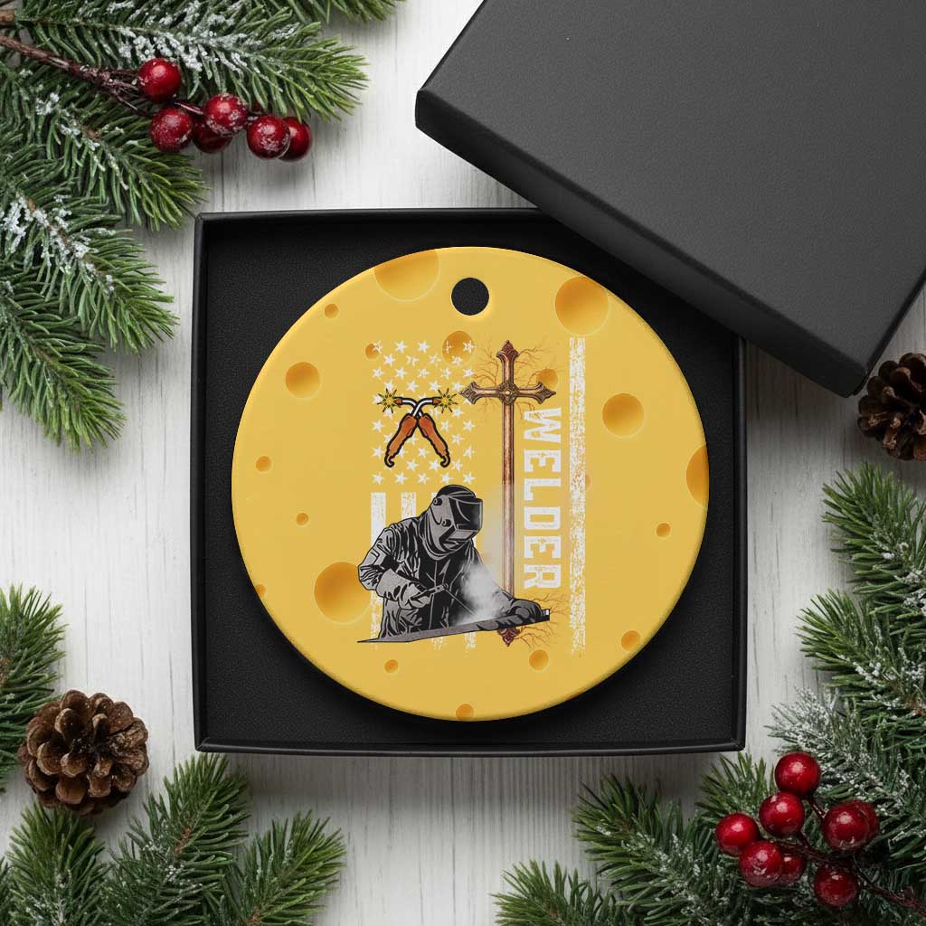 American Welder Ceramic Ornament Welding USA Flag Christian Cross TS02 1pc Yellow Cheese Print Your Wear