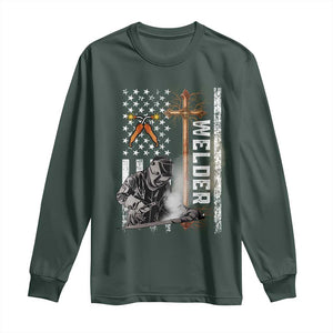 American Welder Long Sleeve Shirt Welding USA Flag Christian Cross TS02 Dark Forest Green Print Your Wear