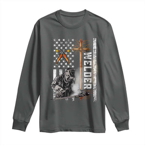 American Welder Long Sleeve Shirt Welding USA Flag Christian Cross TS02 Dark Heather Print Your Wear