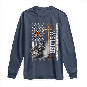 American Welder Long Sleeve Shirt Welding USA Flag Christian Cross TS02 Navy Print Your Wear