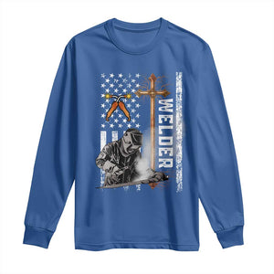 American Welder Long Sleeve Shirt Welding USA Flag Christian Cross TS02 Royal Blue Print Your Wear