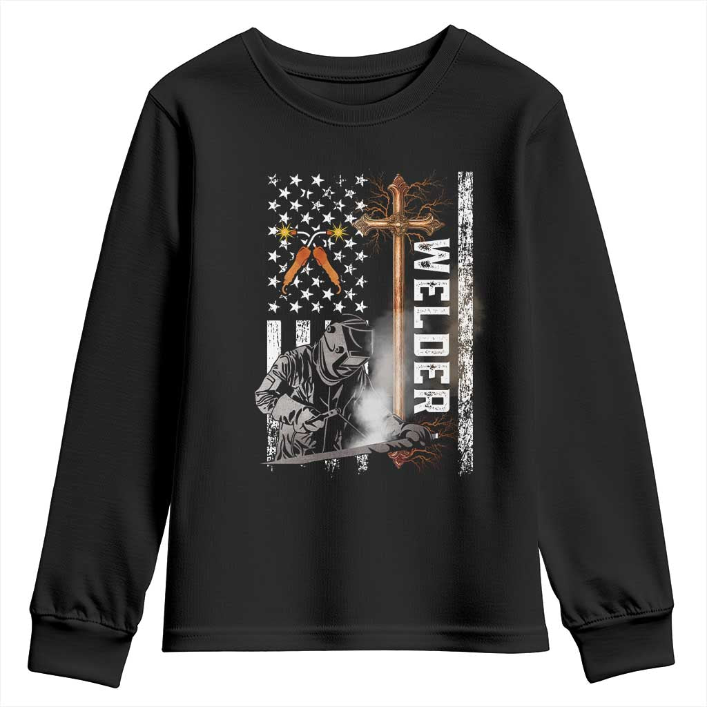 American Welder Youth Sweatshirt Welding USA Flag Christian Cross TS02 Black Print Your Wear