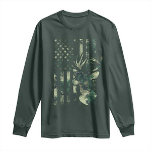 Deer Hunting Camouflage Long Sleeve Shirt Camo US Flag TS02 Dark Forest Green Print Your Wear