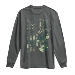 Deer Hunting Camouflage Long Sleeve Shirt Camo US Flag TS02 Dark Heather Print Your Wear