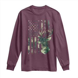 Deer Hunting Camouflage Long Sleeve Shirt Camo US Flag TS02 Maroon Print Your Wear