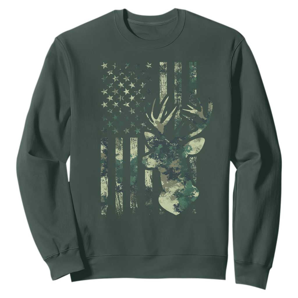 Deer Hunting Camouflage Sweatshirt Camo US Flag TS02 Dark Forest Green Print Your Wear