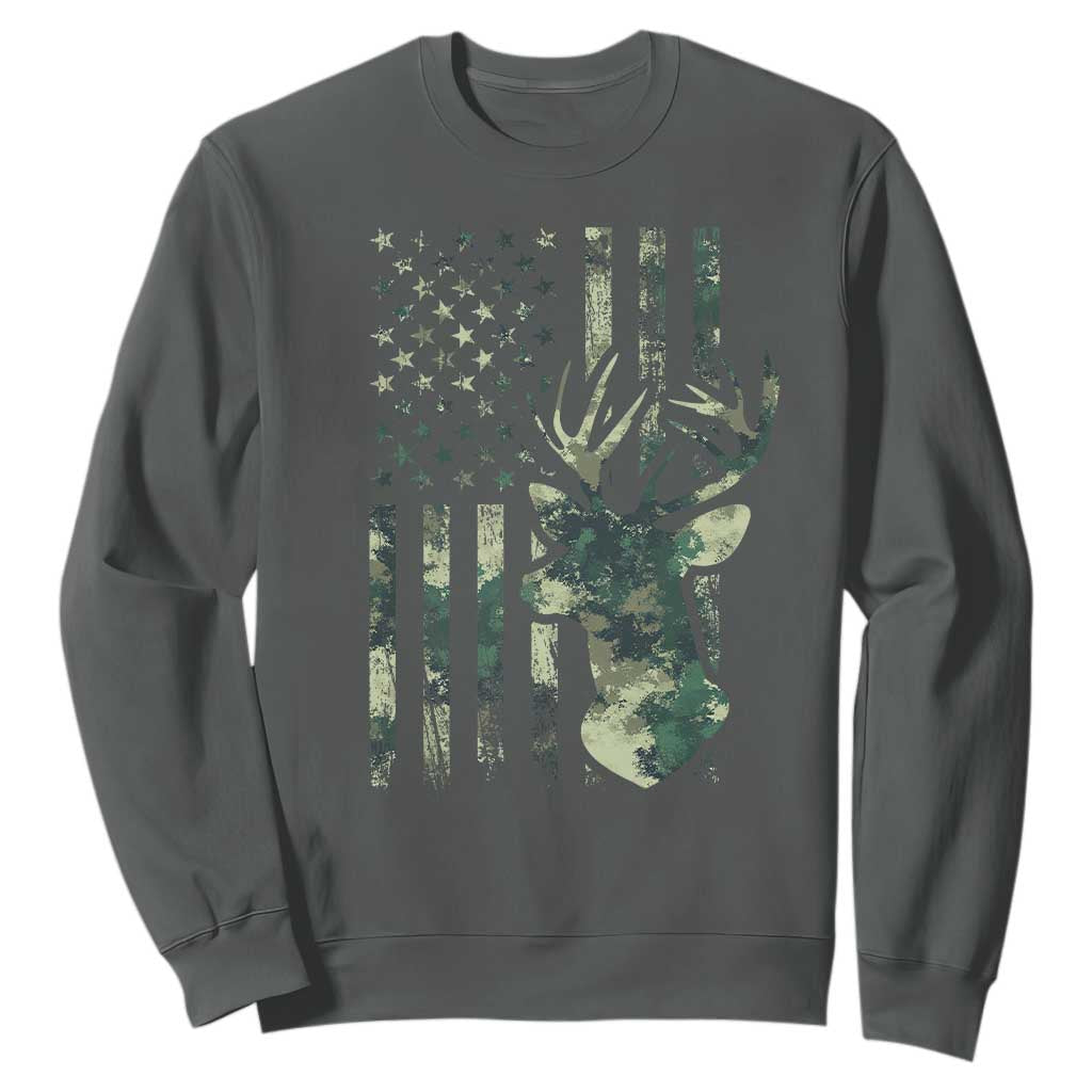 Deer Hunting Camouflage Sweatshirt Camo US Flag TS02 Dark Heather Print Your Wear
