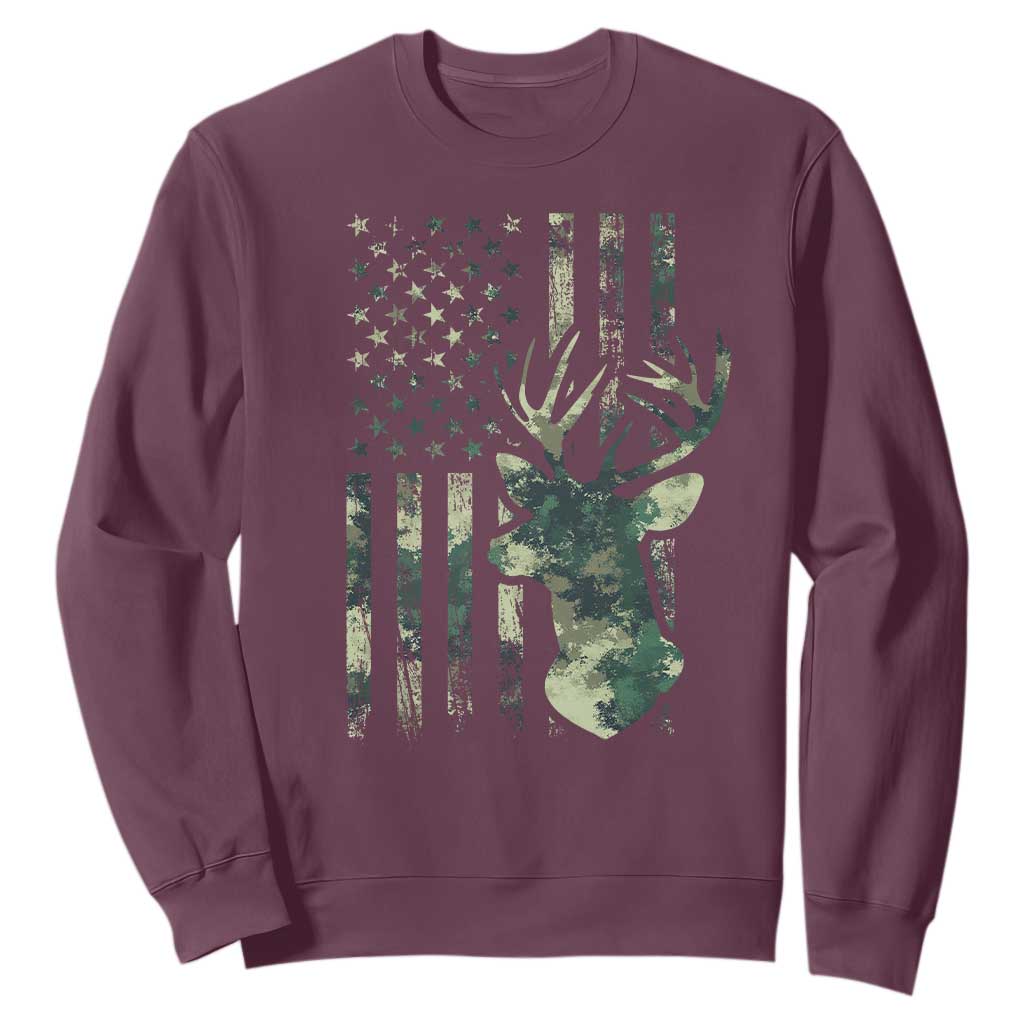 Deer Hunting Camouflage Sweatshirt Camo US Flag TS02 Maroon Print Your Wear
