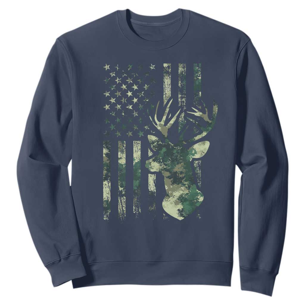 Deer Hunting Camouflage Sweatshirt Camo US Flag TS02 Navy Print Your Wear