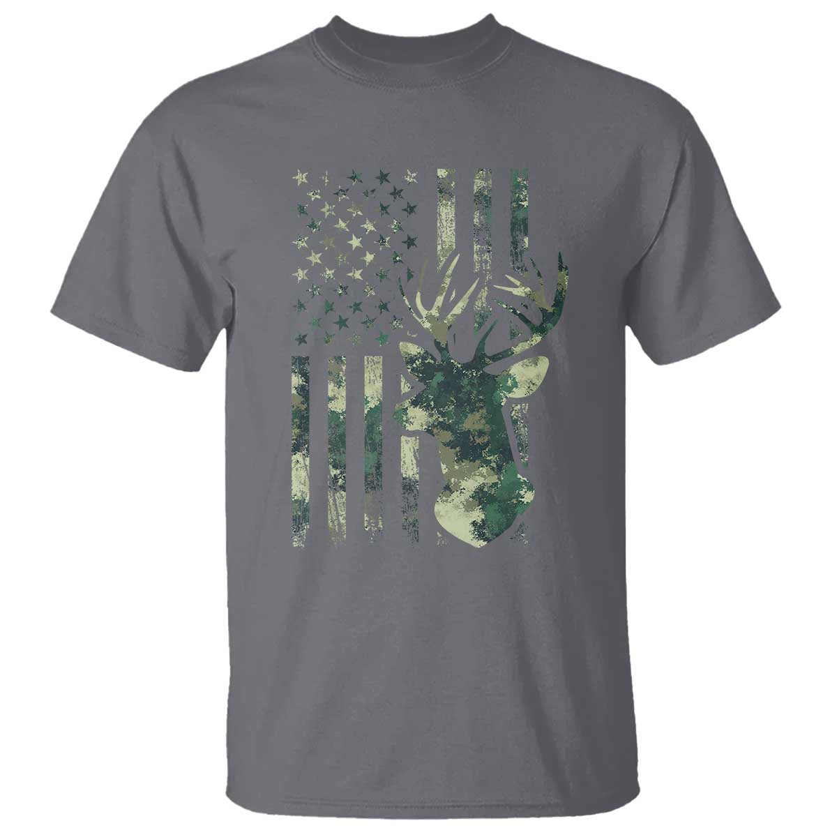 Deer Hunting Camouflage T Shirt Camo US Flag TS02 Charcoal Print Your Wear