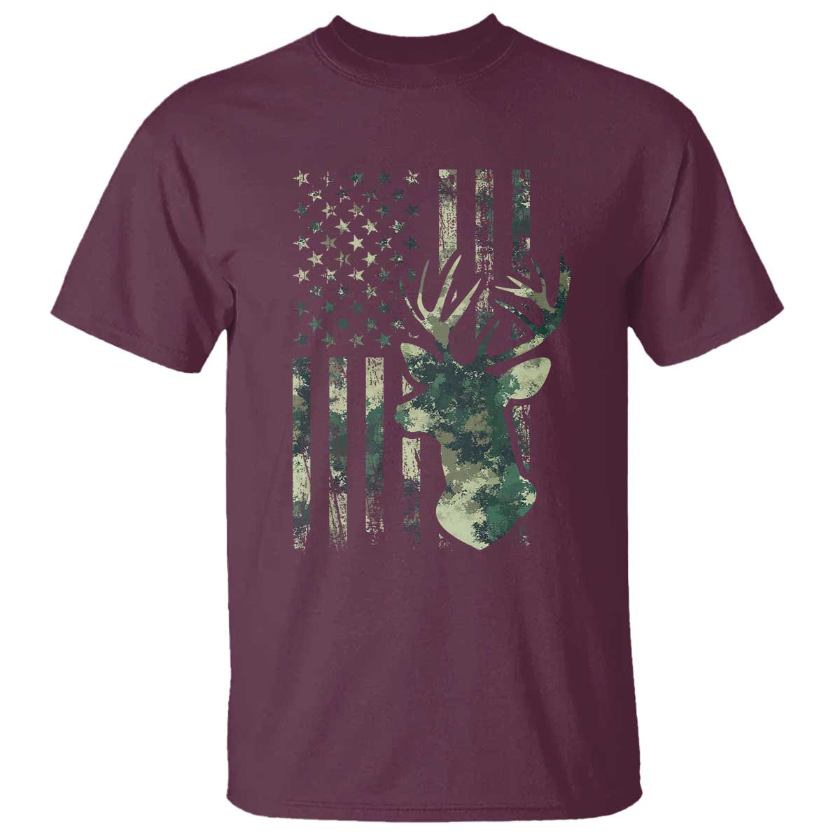 Deer Hunting Camouflage T Shirt Camo US Flag TS02 Maroon Print Your Wear