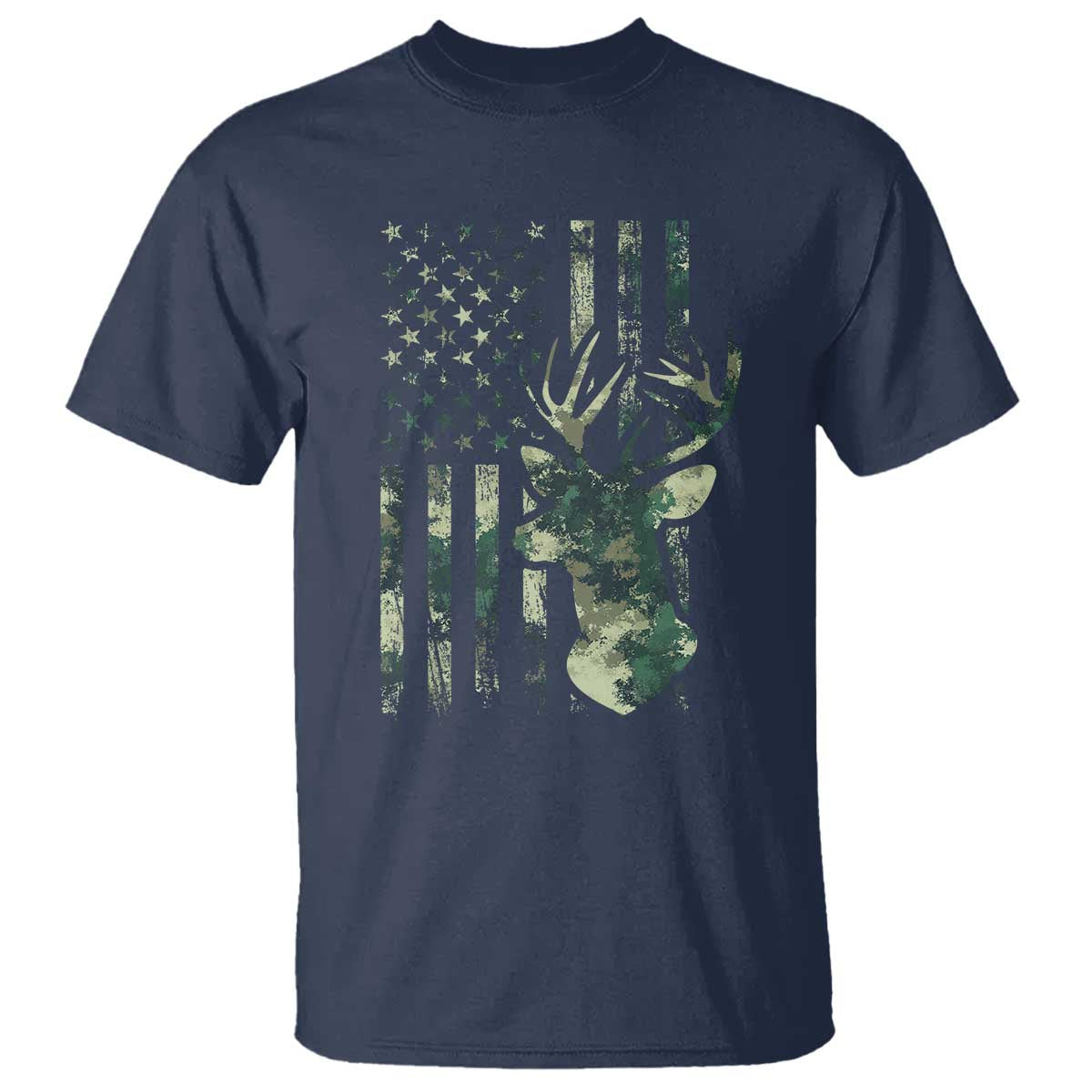 Deer Hunting Camouflage T Shirt Camo US Flag TS02 Navy Print Your Wear