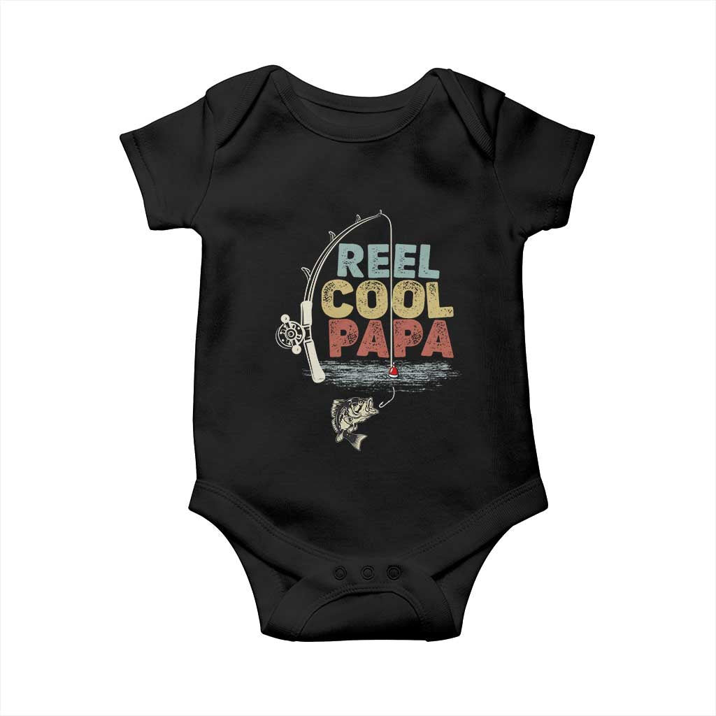 Fishing Dad Baby Onesie Reel Cool Papa Retro Vintage TS02 Black Print Your Wear