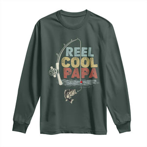 Fishing Dad Long Sleeve Shirt Reel Cool Papa Retro Vintage TS02 Dark Forest Green Print Your Wear