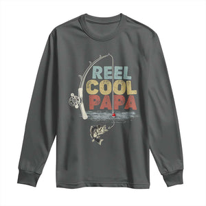 Fishing Dad Long Sleeve Shirt Reel Cool Papa Retro Vintage TS02 Dark Heather Print Your Wear