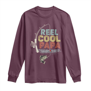 Fishing Dad Long Sleeve Shirt Reel Cool Papa Retro Vintage TS02 Maroon Print Your Wear