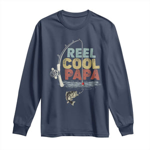 Fishing Dad Long Sleeve Shirt Reel Cool Papa Retro Vintage TS02 Navy Print Your Wear