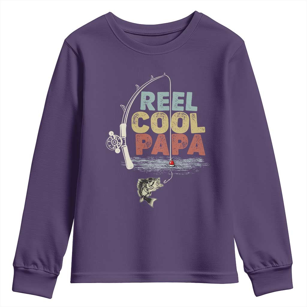 Fishing Dad Youth Sweatshirt Reel Cool Papa Retro Vintage TS02 Purple Print Your Wear
