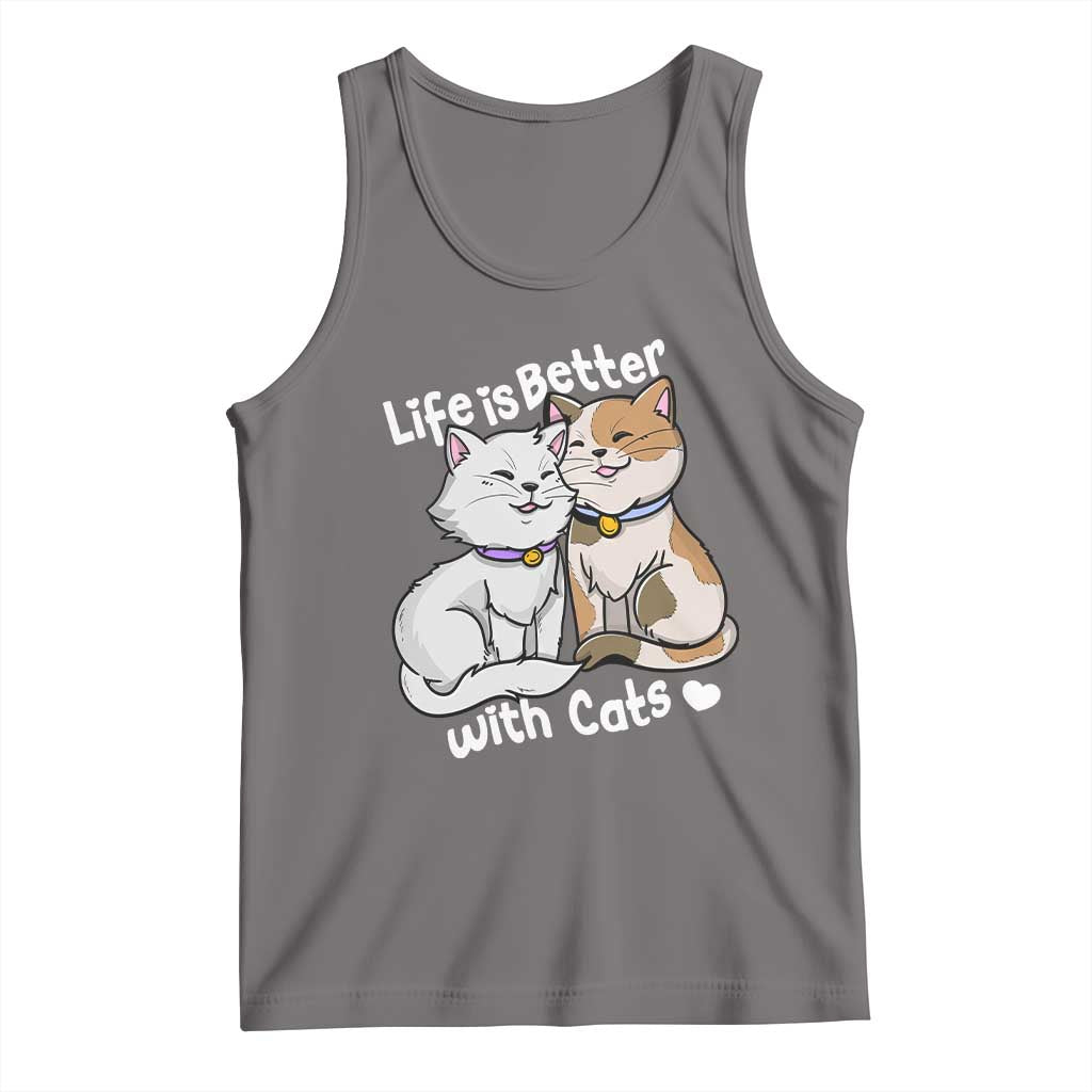 Cat Lover Tank Top Life Is Better With Cats Cute TS02 Deep Heather Print Your Wear