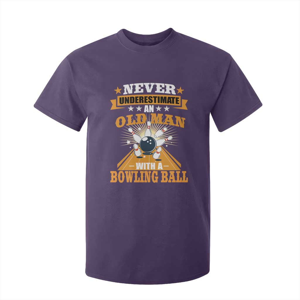 Funny Bowling T Shirt For Kid Never Underestimate Old Man Bowling Ball Mens Bowler TS02 Purple Print Your Wear