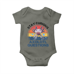 Funny Axolotl Pun Baby Onesie I Stay Curious Axolotl Question Retro TS02 Military Green Print Your Wear