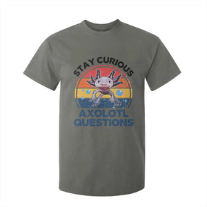 Funny Axolotl Pun T Shirt For Kid I Stay Curious Axolotl Question Retro TS02 Military Green Print Your Wear