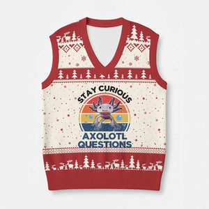 Funny Axolotl Pun V-Neck Knit Sweater Vest I Stay Curious Axolotl Question Retro TS02 Beige Red Print Your Wear