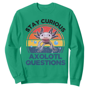 Funny Axolotl Pun Sweatshirt I Stay Curious Axolotl Question Retro TS02 Irish Green Print Your Wear