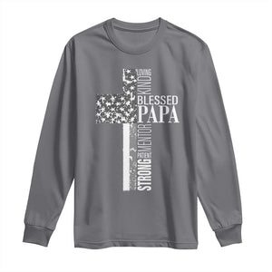 Blessed Papa Christian Cross Long Sleeve Shirt Faithful Dad Religious American Flag TS02 Charcoal Print Your Wear