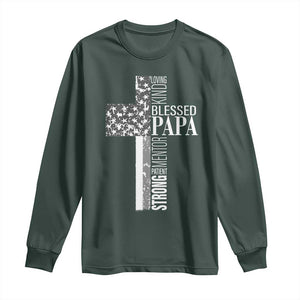 Blessed Papa Christian Cross Long Sleeve Shirt Faithful Dad Religious American Flag TS02 Dark Forest Green Print Your Wear