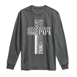 Blessed Papa Christian Cross Long Sleeve Shirt Faithful Dad Religious American Flag TS02 Dark Heather Print Your Wear