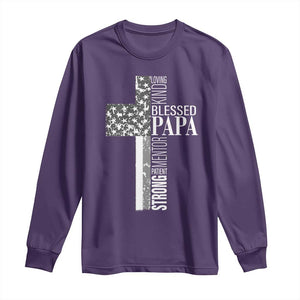 Blessed Papa Christian Cross Long Sleeve Shirt Faithful Dad Religious American Flag TS02 Purple Print Your Wear