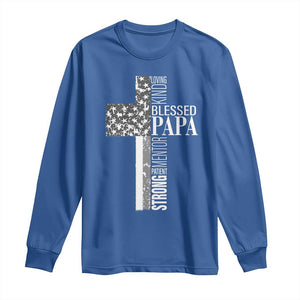 Blessed Papa Christian Cross Long Sleeve Shirt Faithful Dad Religious American Flag TS02 Royal Blue Print Your Wear