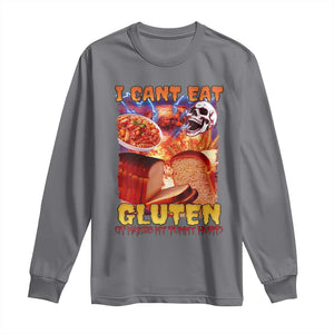 Funny Gluten Intolerance Long Sleeve Shirt I Can't Eat Gluten It Makes My Tummy Hurt Skeleton Meme TS02 Charcoal Print Your Wear