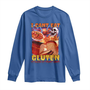 Funny Gluten Intolerance Long Sleeve Shirt I Can't Eat Gluten It Makes My Tummy Hurt Skeleton Meme TS02 Royal Blue Print Your Wear