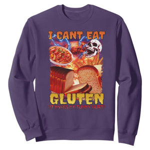 Funny Gluten Intolerance Sweatshirt I Can't Eat Gluten It Makes My Tummy Hurt Skeleton Meme TS02 Purple Print Your Wear