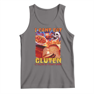 Funny Gluten Intolerance Tank Top I Can't Eat Gluten It Makes My Tummy Hurt Skeleton Meme TS02 Deep Heather Print Your Wear