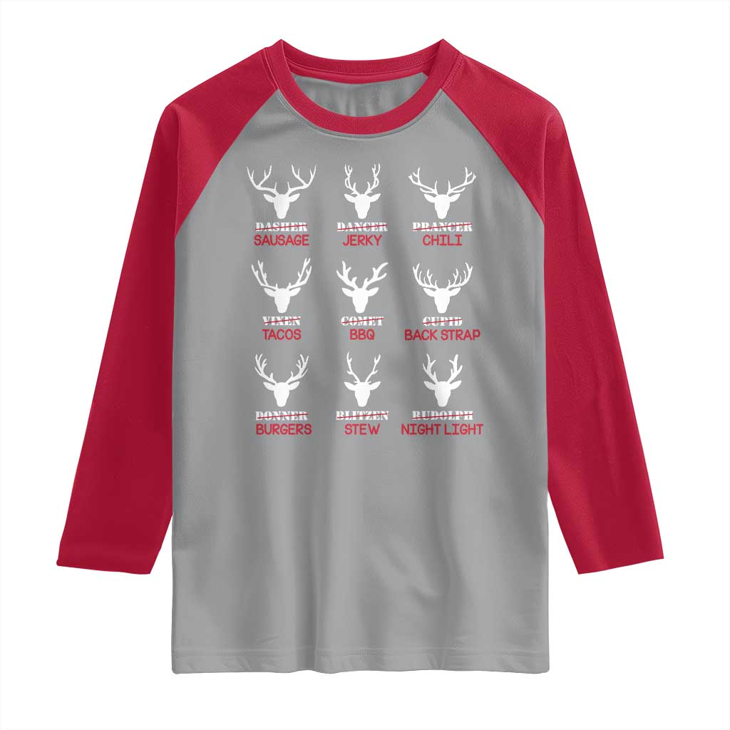 Funny Deer Hunting Raglan Shirt Hunter of All Santa's Reindeer TS02 Sport Gray Red Print Your Wear