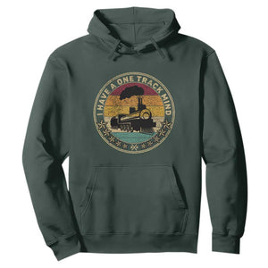 Funny I Have A One Track Mind Hoodie Train Railroad Retro Engine Model TS02 Dark Forest Green Print Your Wear