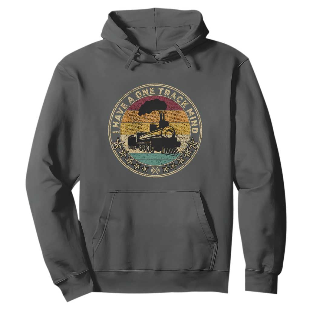 Funny I Have A One Track Mind Hoodie Train Railroad Retro Engine Model TS02 Dark Heather Print Your Wear