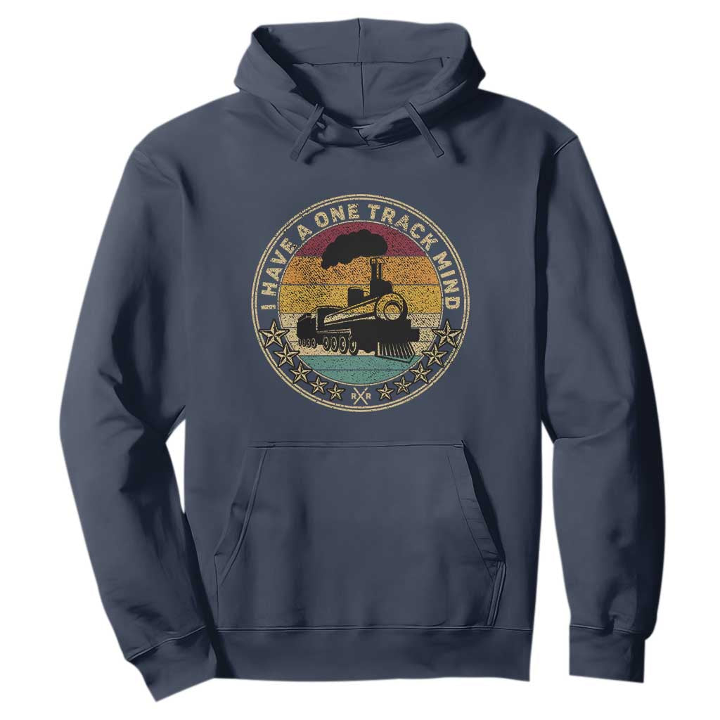 Funny I Have A One Track Mind Hoodie Train Railroad Retro Engine Model TS02 Navy Print Your Wear