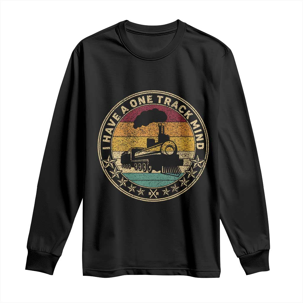 Funny I Have A One Track Mind Long Sleeve Shirt Train Railroad Retro Engine Model TS02 Black Print Your Wear